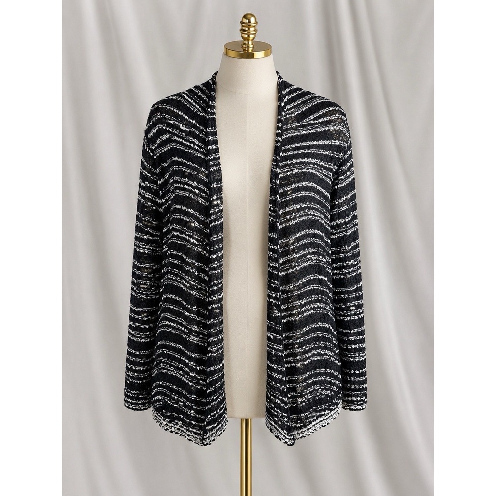 Eileen Fisher 100% Cotton Knit Cardigan Sweater Black White‎ Textured Size 1x